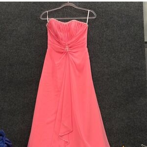 Impression Coral Pink Strapless Beaded Chiffon Prom Formal Gown Dress Size 4